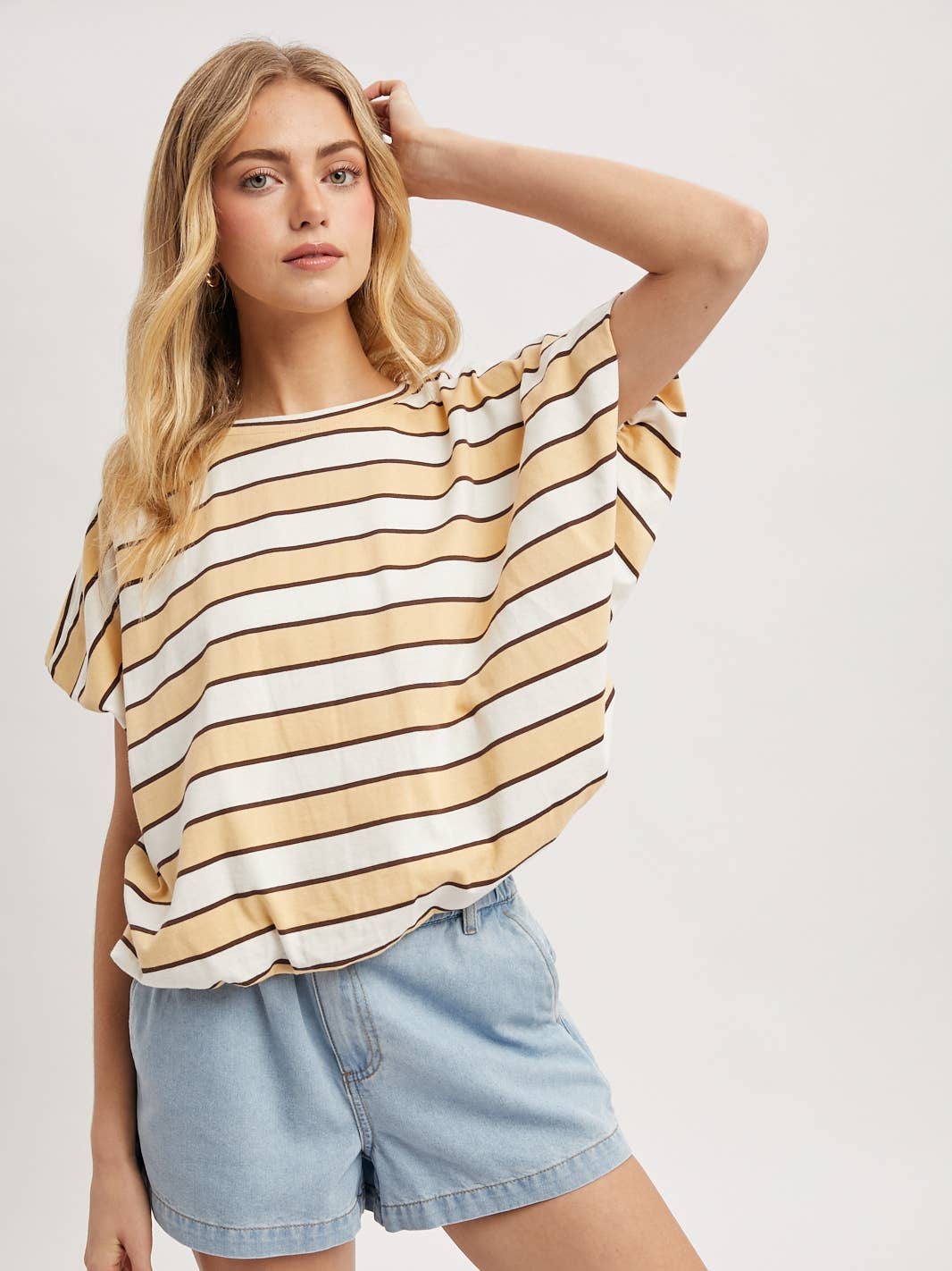 Striped Bubble Hem Knit Top