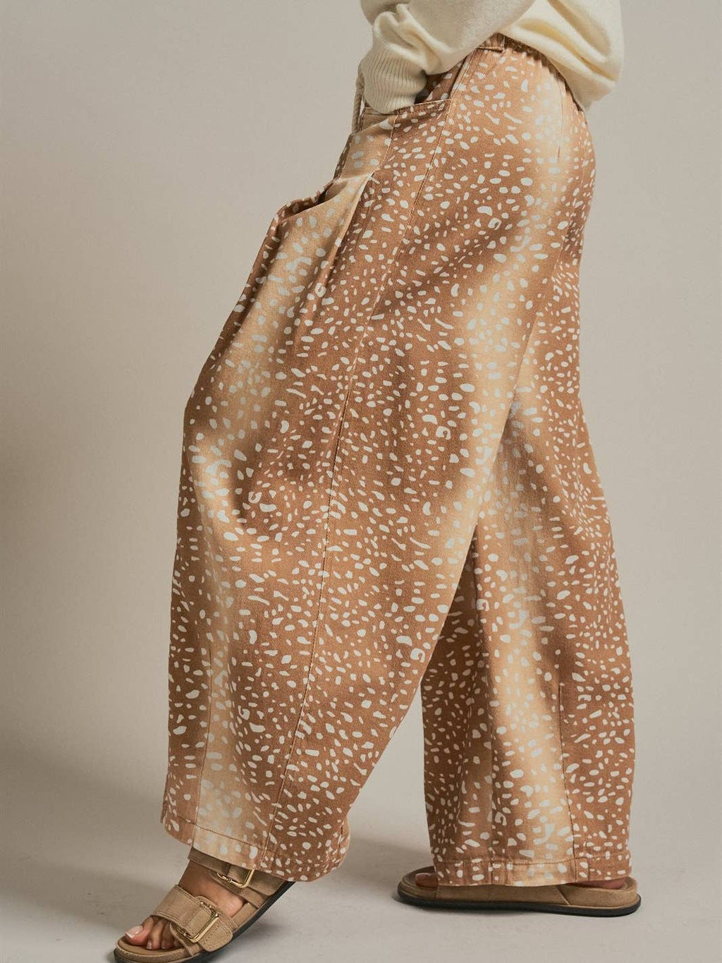 Fawn Print Cotton Twill Barrel Pants