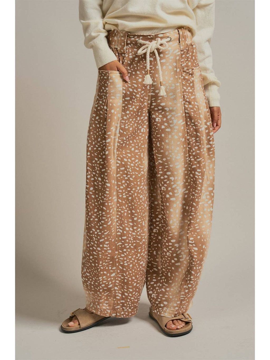 Fawn Print Cotton Twill Barrel Pants