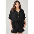 Black Button down  Sleeve Top and Elastic Shorts