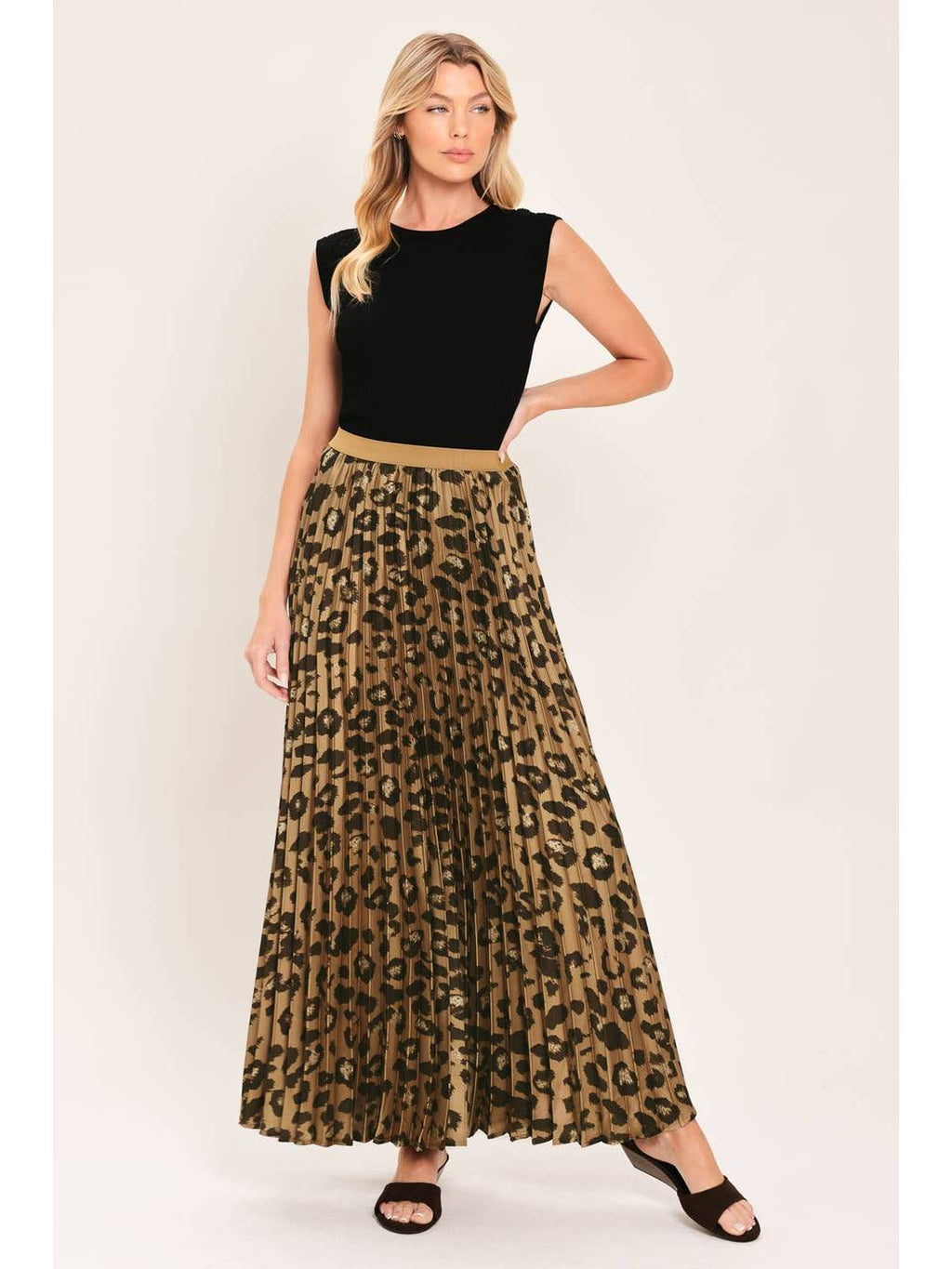Leopard Woven Pleated Maxi Skirt