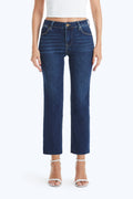 Curvy Mid Rise Straight Raw Edge Denim Jeans