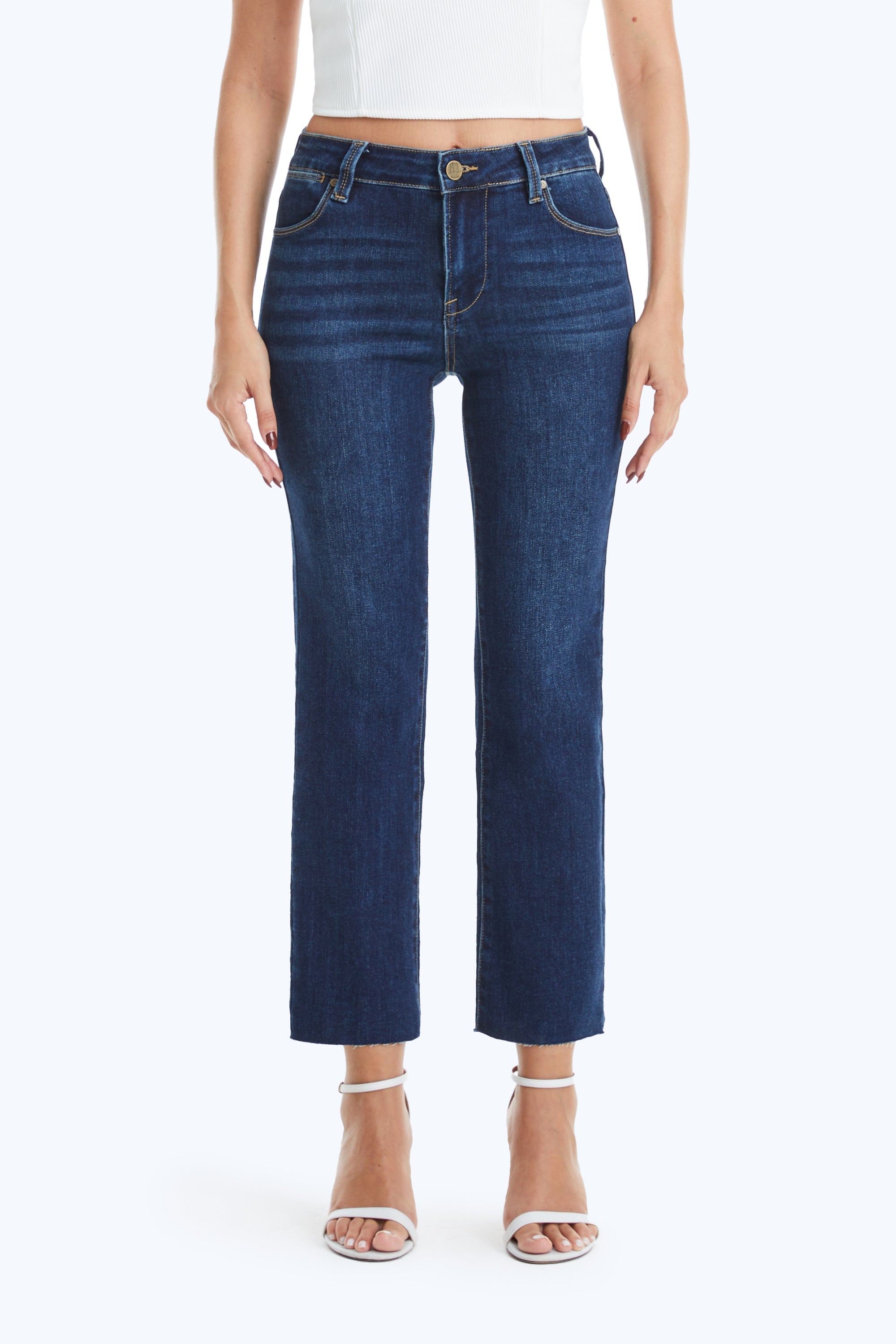 Curvy Mid Rise Straight Raw Edge Denim Jeans