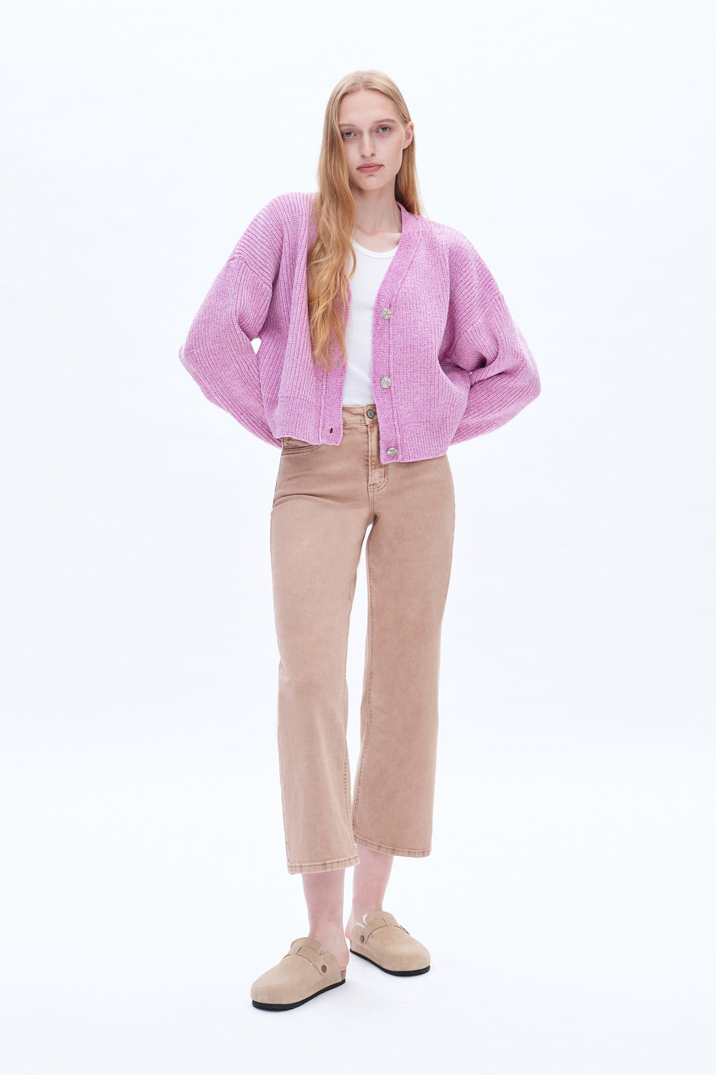 Mid Rise Relaxed Cropped Straight Leg Pants - NOCCIOLA