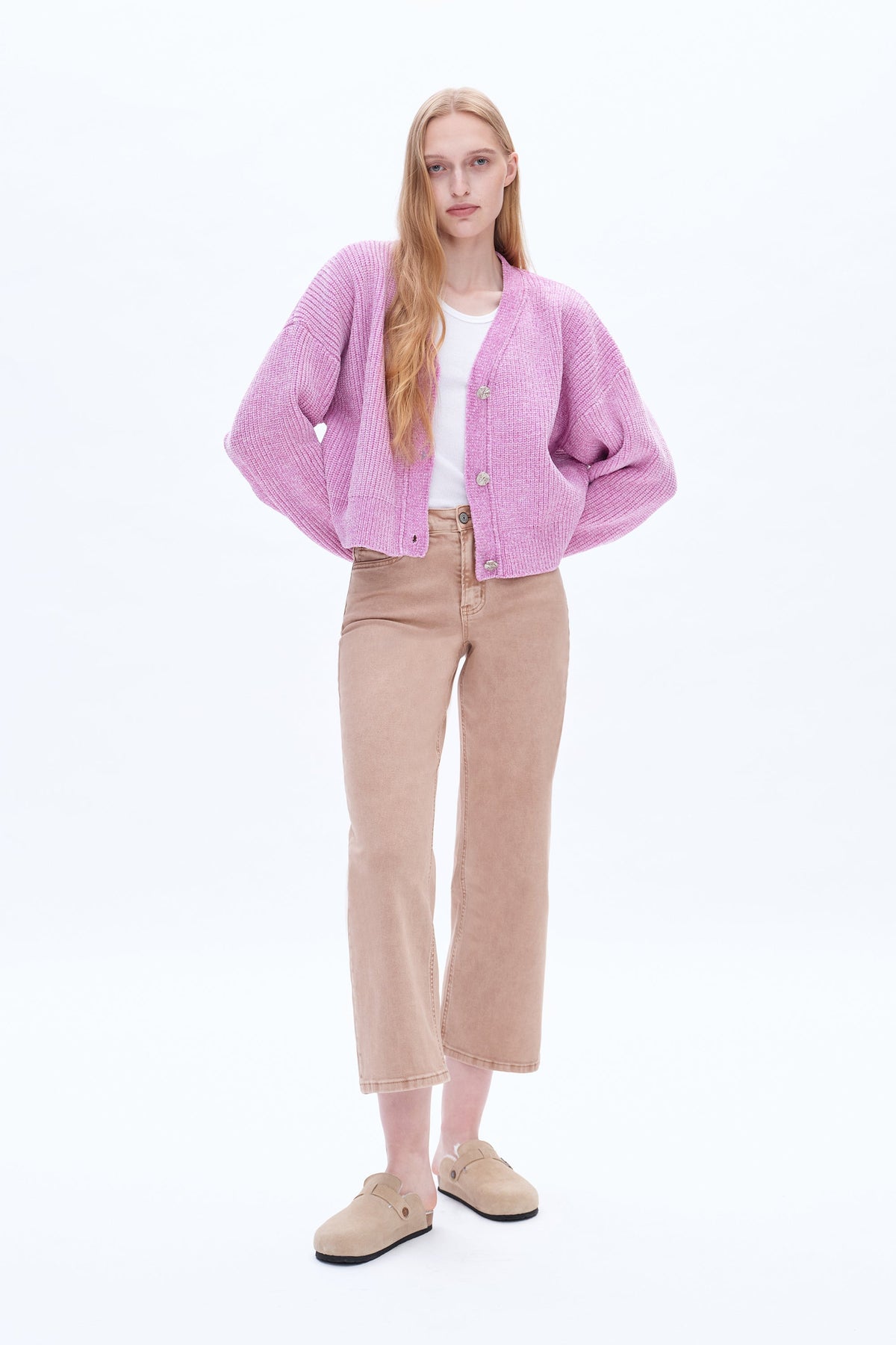 Mid Rise Relaxed Cropped Straight Leg Pants - NOCCIOLA