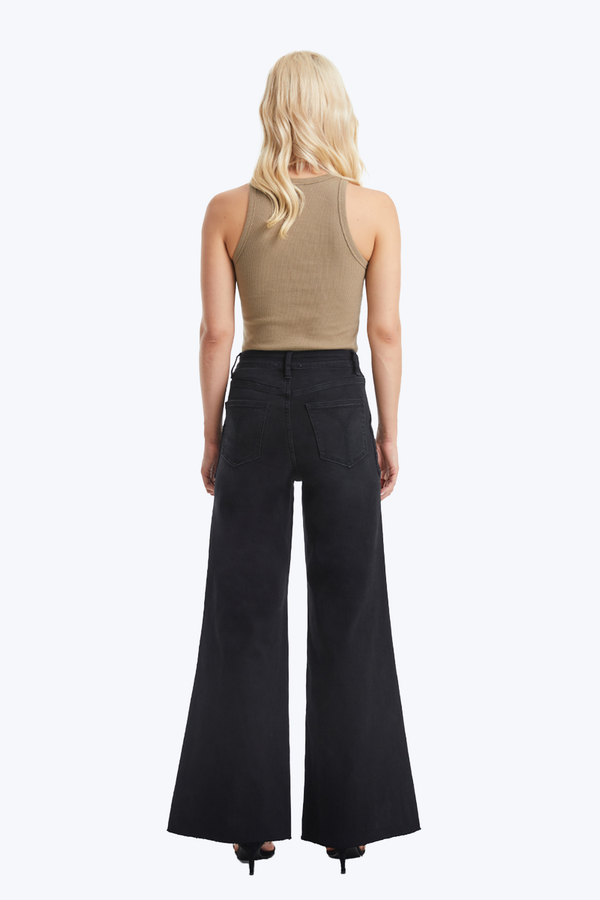 Black Raw Hem Wide Leg Jeans