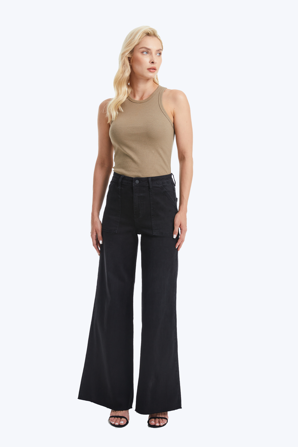 Black Raw Hem Wide Leg Jeans