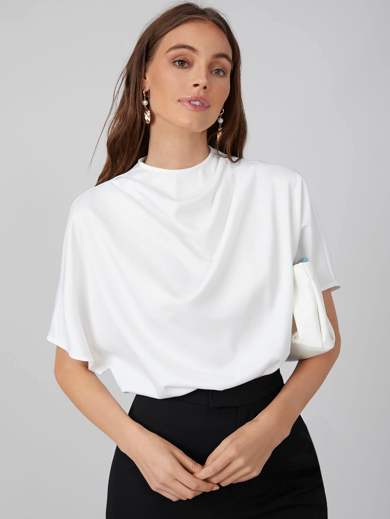 Off White Gathered Collar Blouse