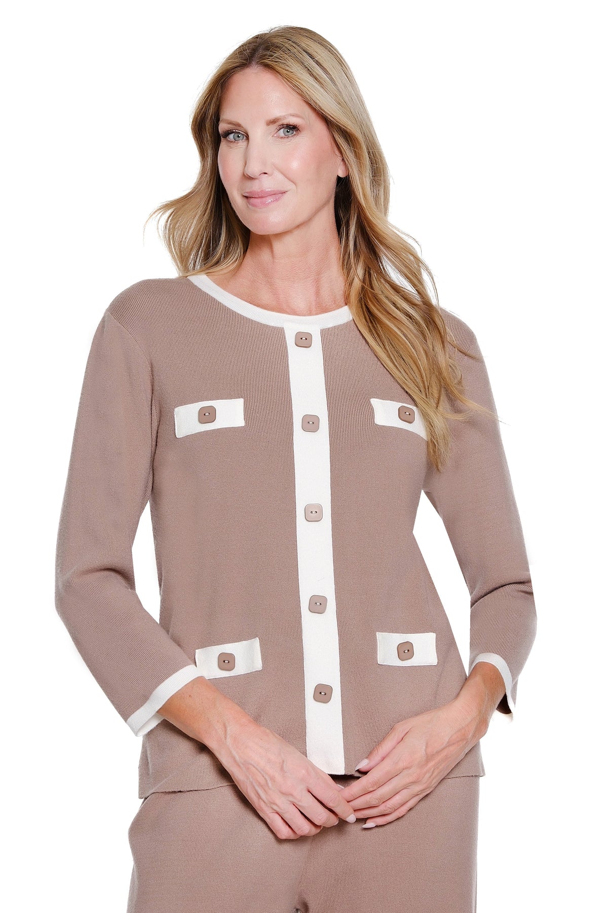 Taupe 3/4 Sleeve Faux Button Jacket