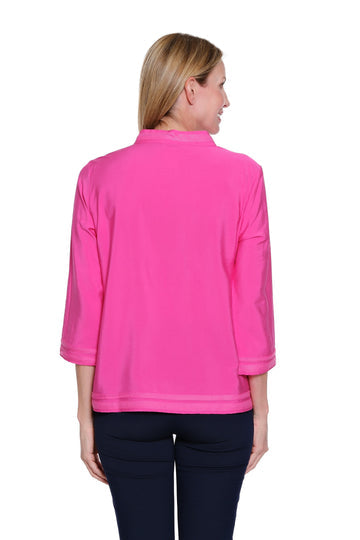 Candy Pink with Navy Piping Woven Blouse