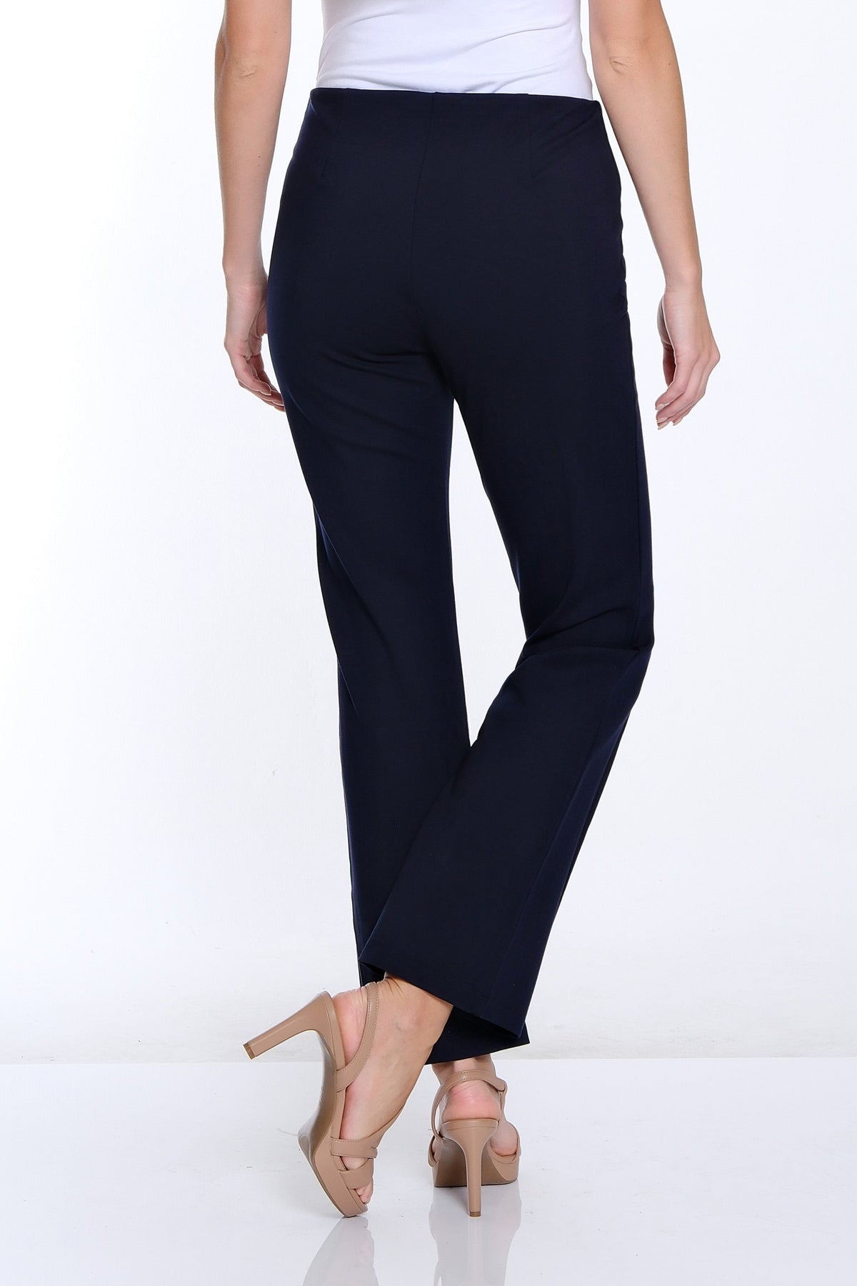 STRETCH PONTE PINTUCK FLARE LEG PANT - MIDNIGHT (NAVY)