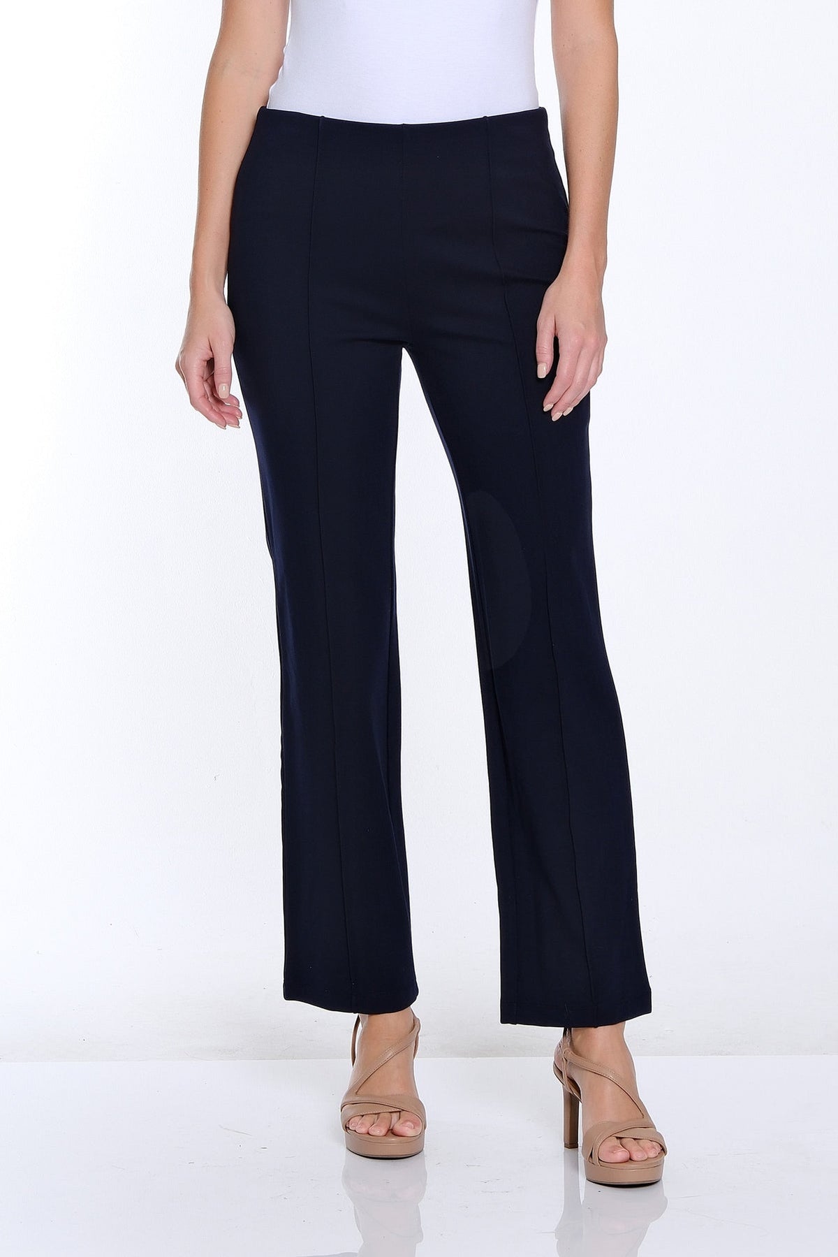 STRETCH PONTE PINTUCK FLARE LEG PANT - MIDNIGHT (NAVY)
