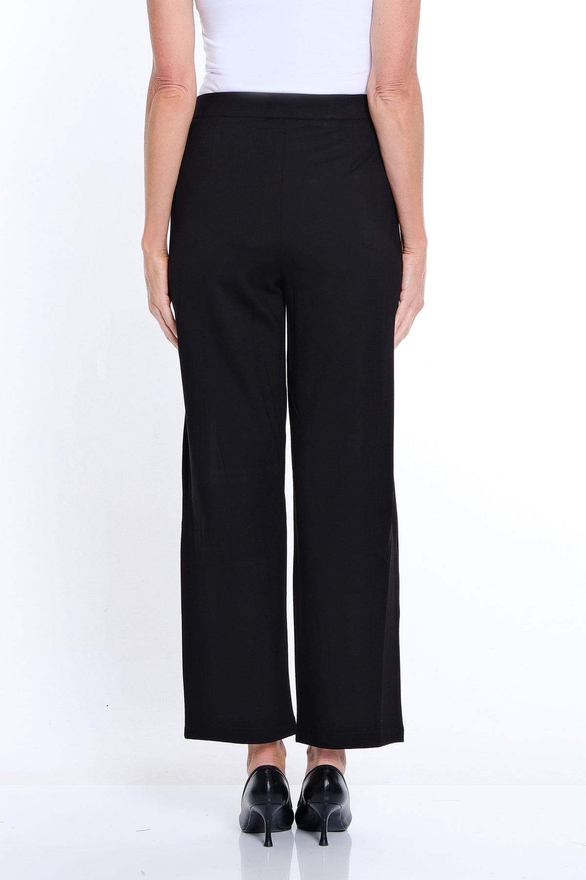 PINTUCK FRONT WIDE LEG PONTE ANKLE PANT - BLACK