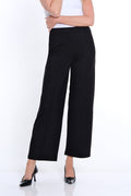 PINTUCK FRONT WIDE LEG PONTE ANKLE PANT - BLACK