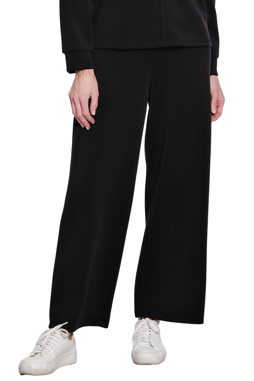 BLACK WIDE LEG PULL-ON ANKLE PANT