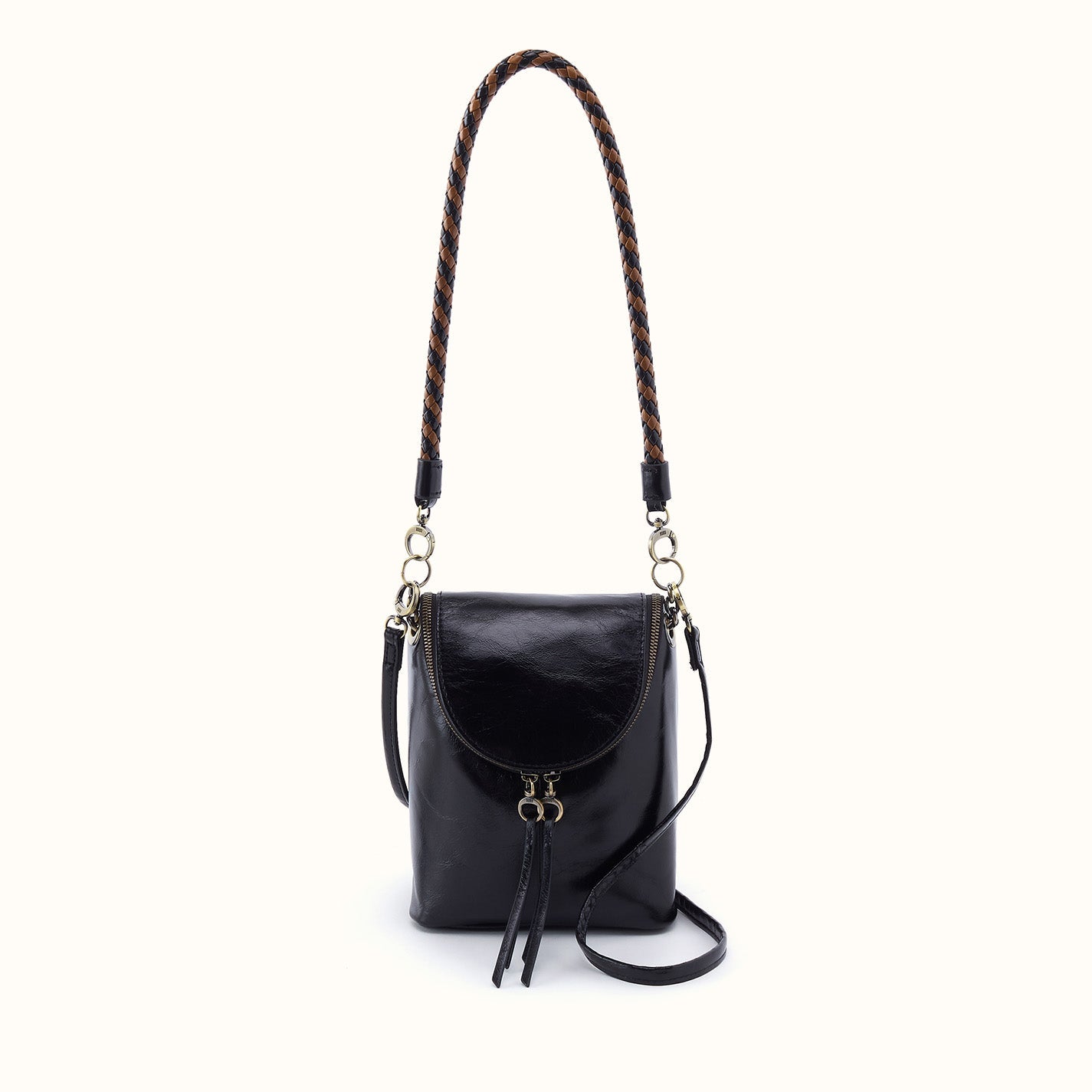 Fern Duo Crossbody In Polished Leather - Black