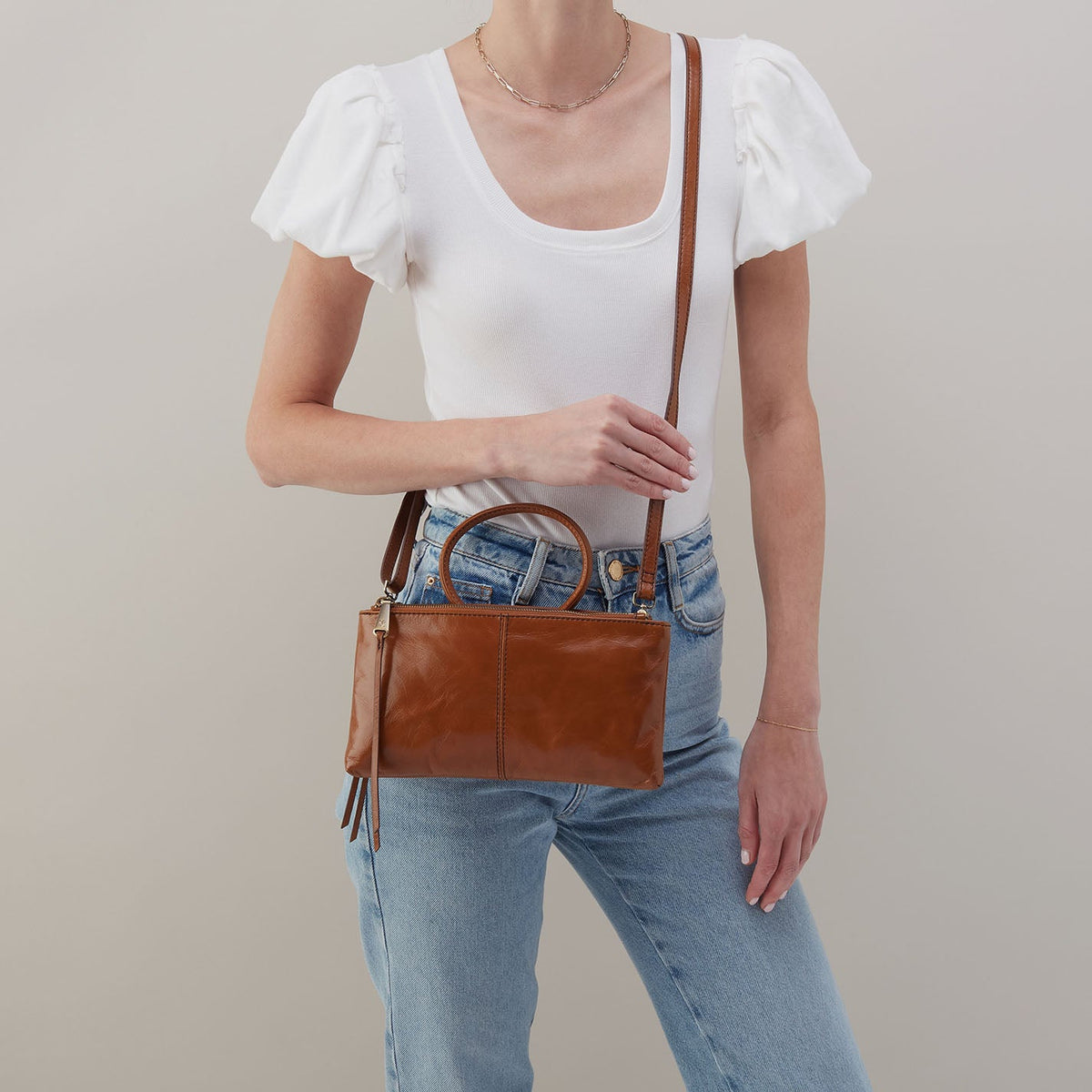 Sable Crossbody In Polished Leather -  Truffle