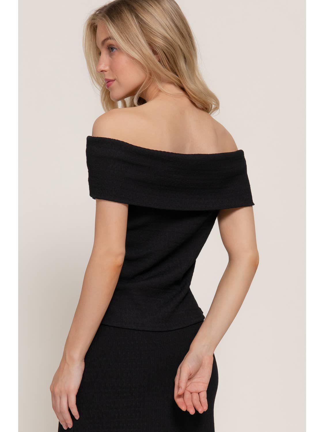 Black Off the Shoulder Texture Knit Top