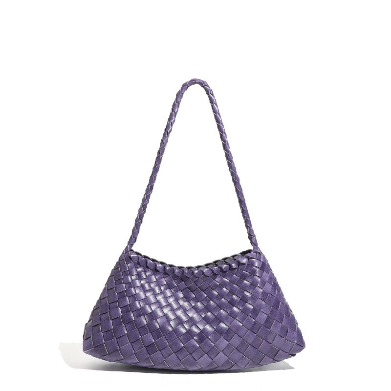 Purple Artisanal Weave Leather Shoulder Handbag in Pu Leather