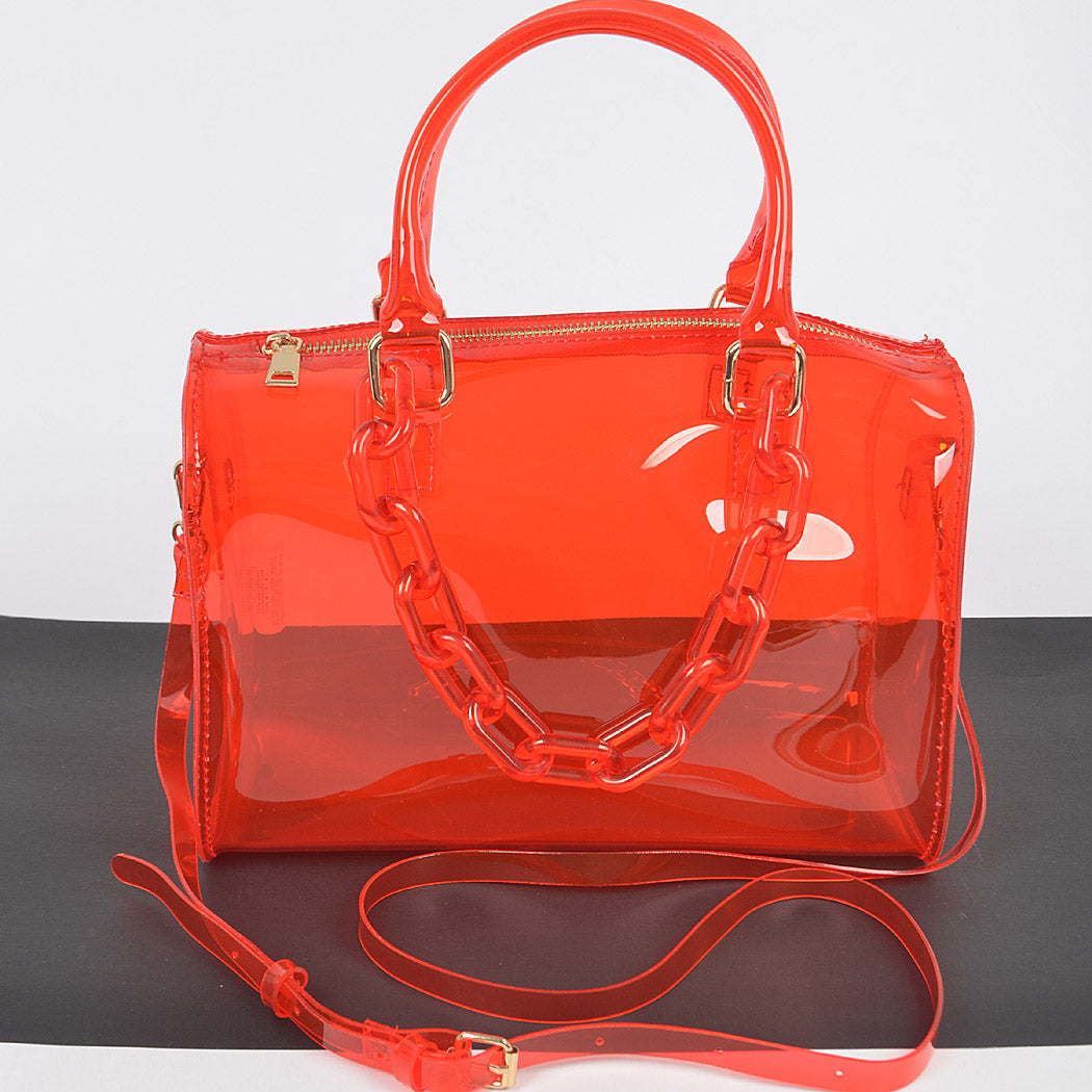 Red Transparent Duffle Bag W/Acrylic Chain