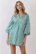 Balloon Sleeve Striped Oversize Mini Dress