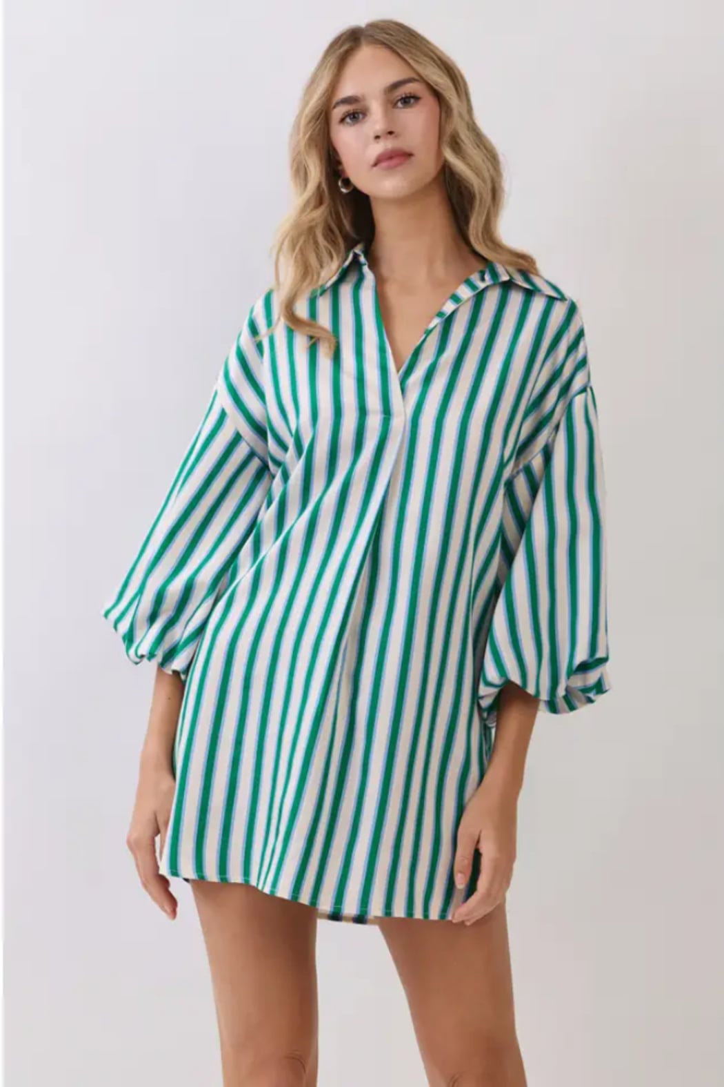 Balloon Sleeve Striped Oversize Mini Dress