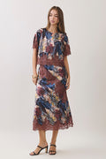 Snake Abstract Print Lace Trim Blouse and Skirt
