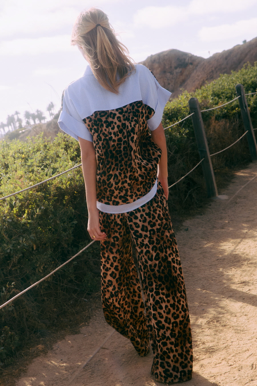 Curvy Leopard Printed Shirt Wide Leg Pants Set