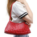 Red Artisanal Weave Leather Shoulder Handbag in Pu Leather