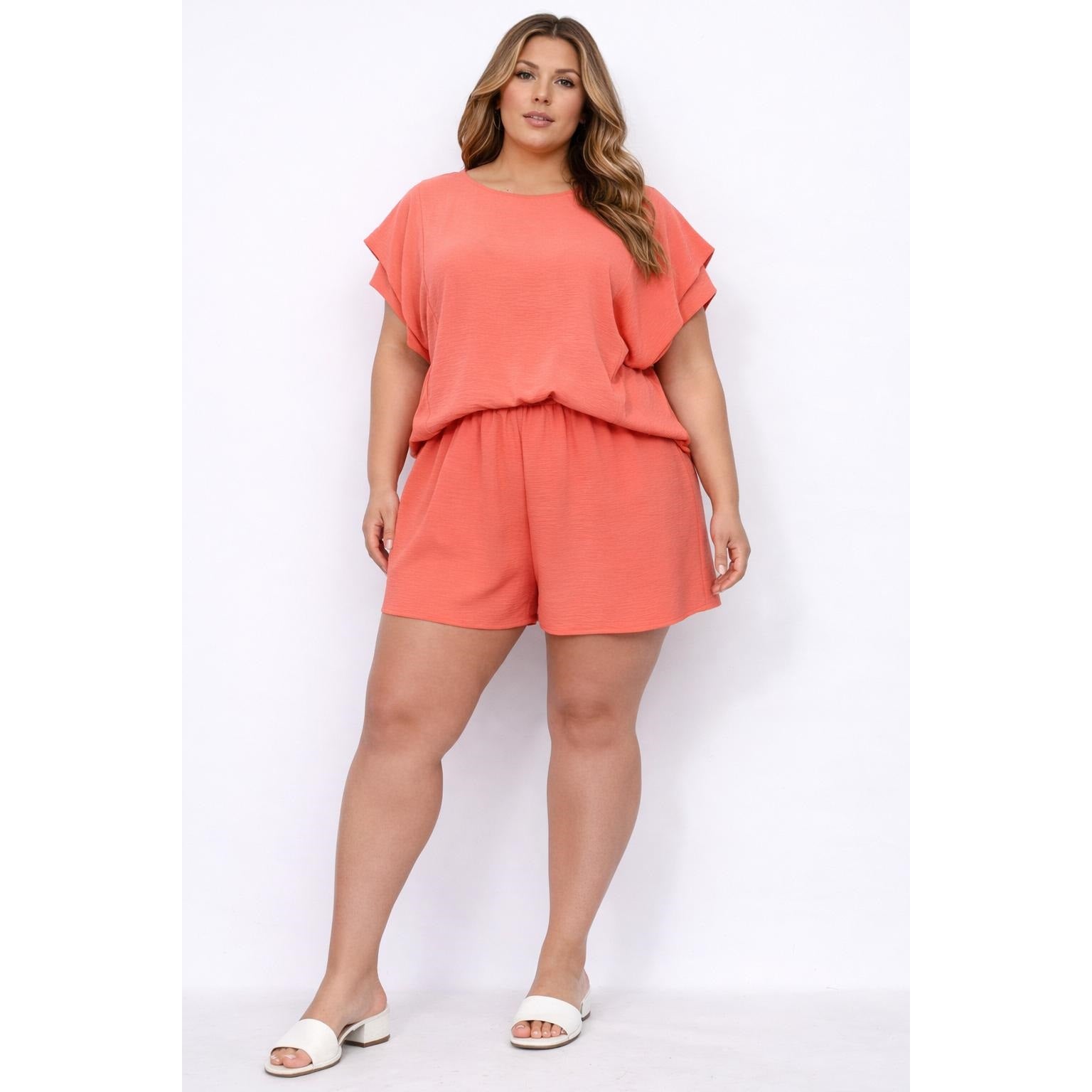 Flutter Sleeve Top and Elastic Waist Short Set