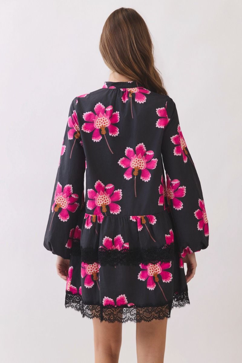Black Floral Layered Mini Dress