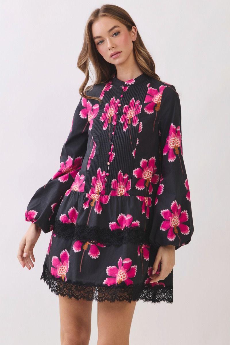 Black Floral Layered Mini Dress
