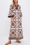 Resort Ready Printed Long Sleeve V-neck Maxi Dress