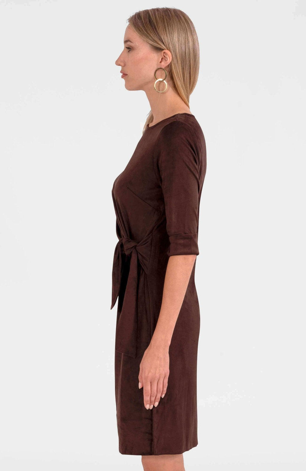 Brown Cinch & Tie Dress - Ultra Suede