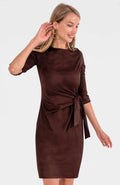 Brown Cinch & Tie Dress - Ultra Suede