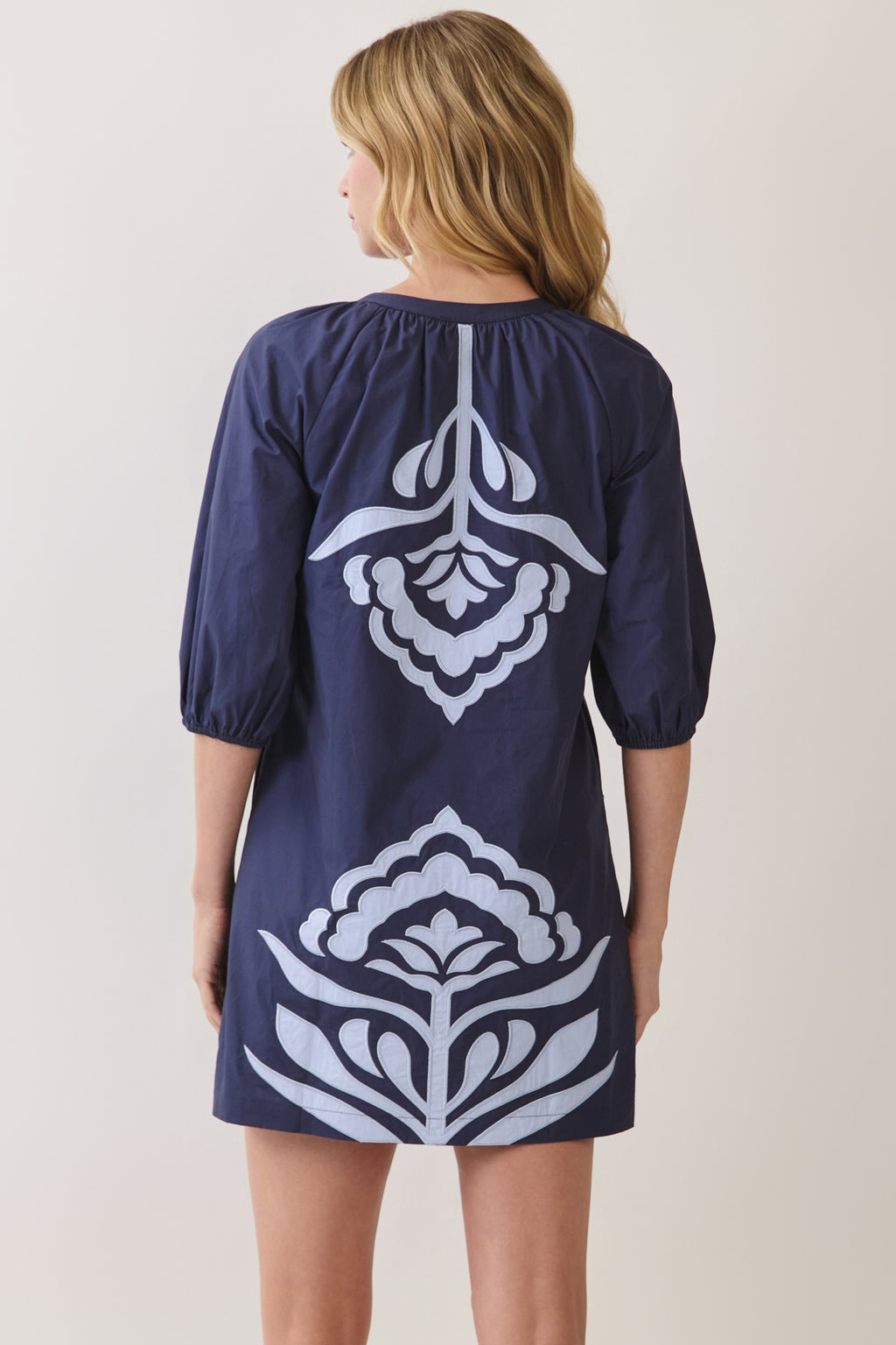 Navy Contrast Appliqué Shift Mini Dress