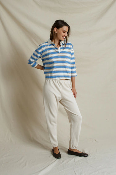 Daria cotton collared rugby 3/4 sleeve shirt Pacific Blue