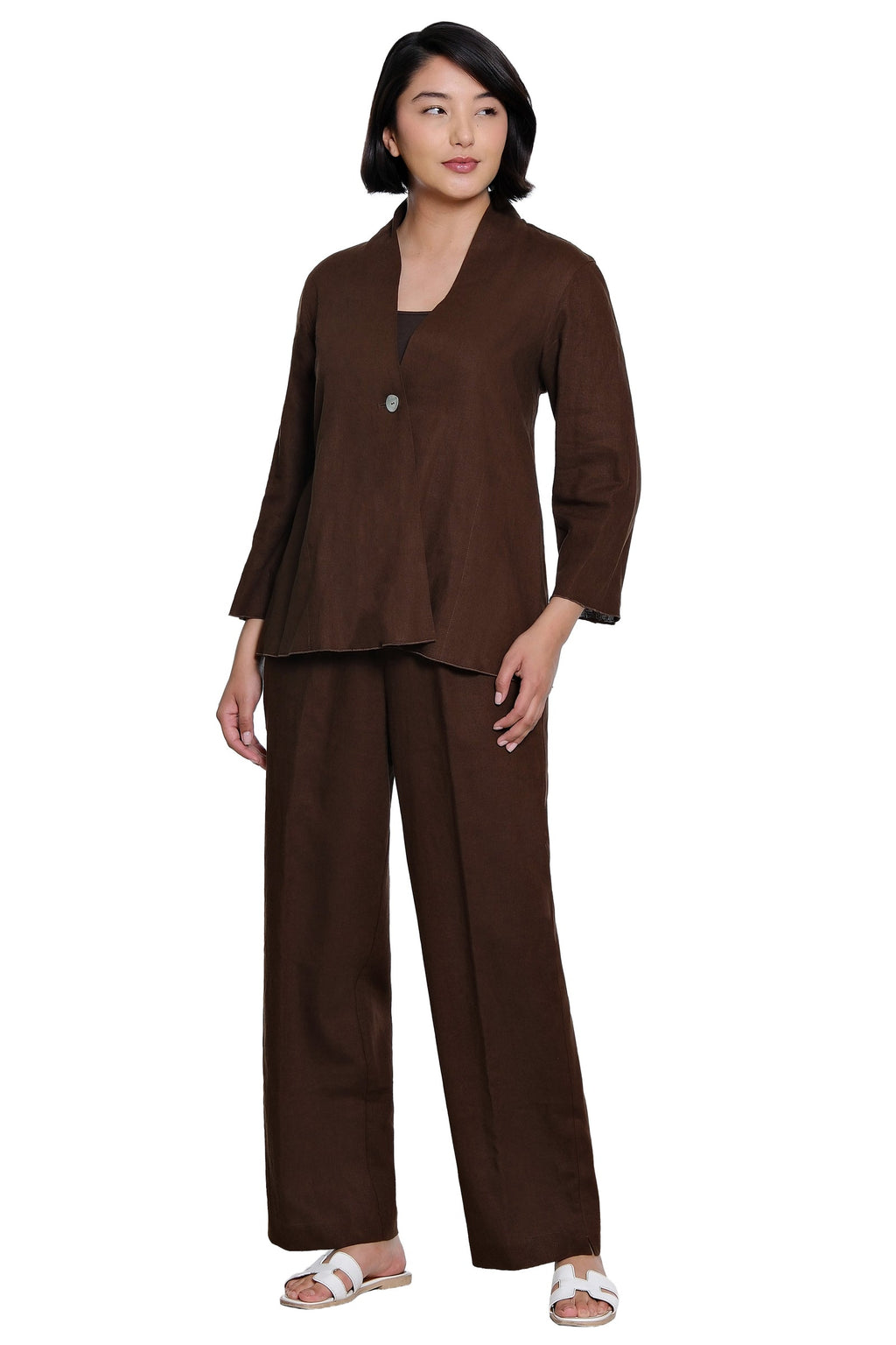 LINEN PULL-ON PANT WITH DRAWSTRING - CHOCOLATE