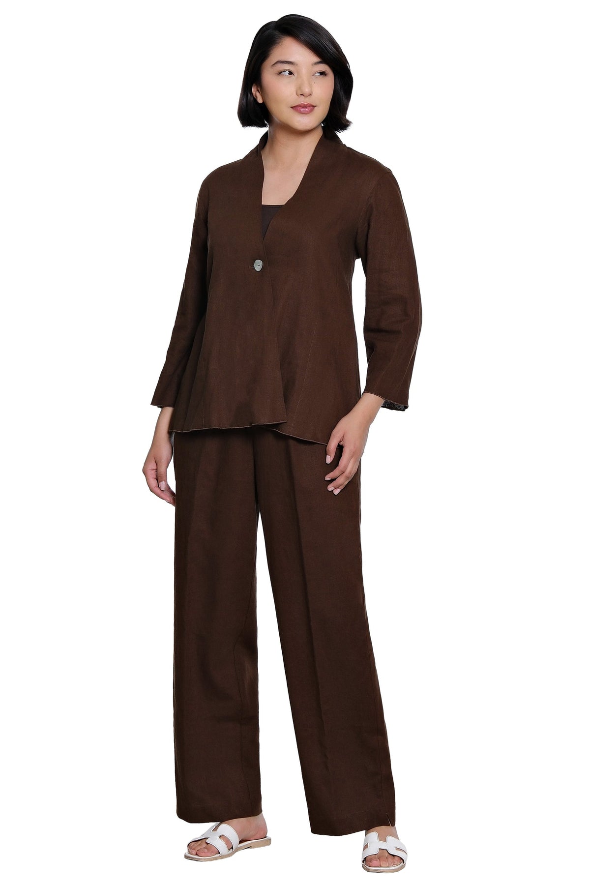 LINEN PULL-ON PANT WITH DRAWSTRING - CHOCOLATE
