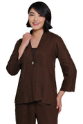 LINEN BUTTON FRONT JACKET - CHOCOLATE