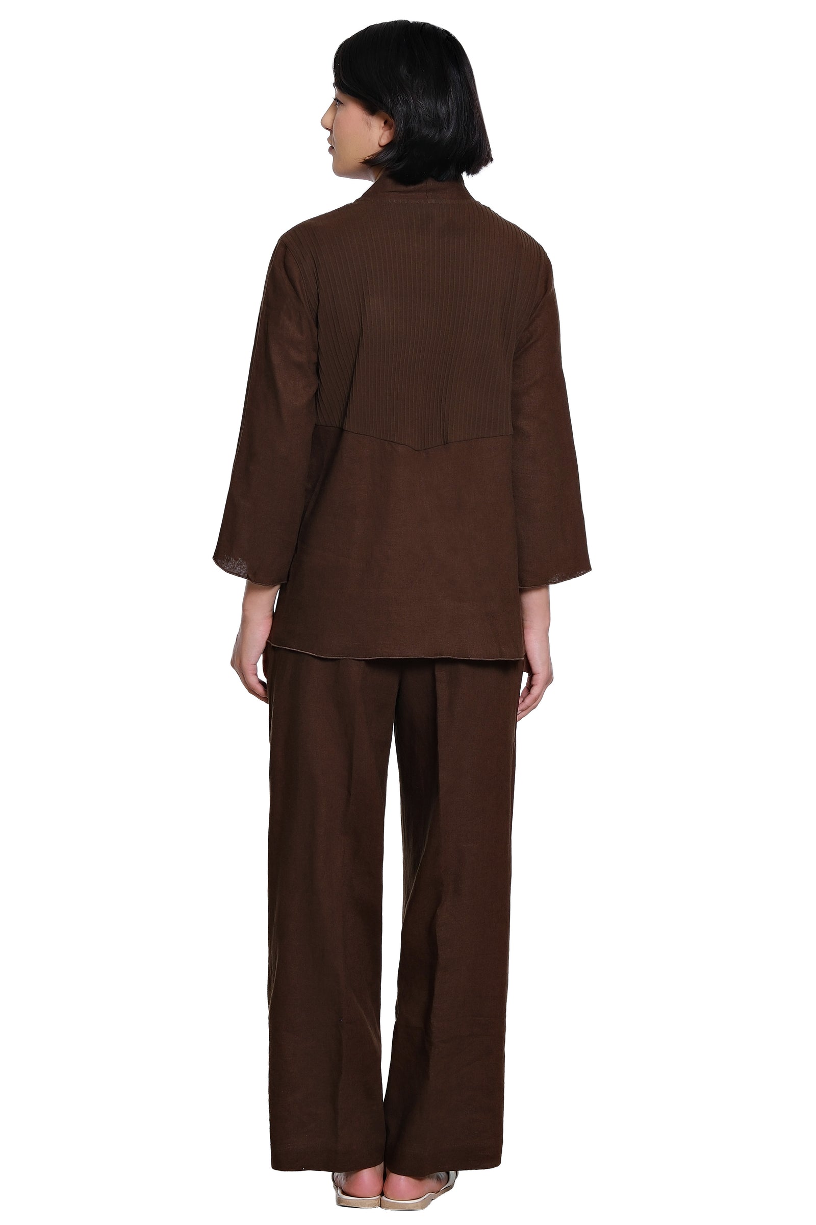 LINEN PULL-ON PANT WITH DRAWSTRING - CHOCOLATE
