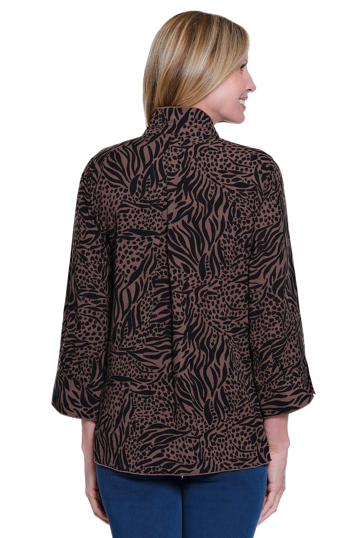 ESSENTIAL BUTTON FRONT TOP - CHOCOLATE LEOPARD