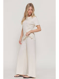Ivory Short Sleeve Top & Wide Knit Pants Set
