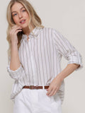 White and Black Long Sleeve Button Down Stripe Linen Oversized Shirt
