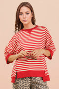 Red & White Stripe Oversized Stripe Casual Knit Top