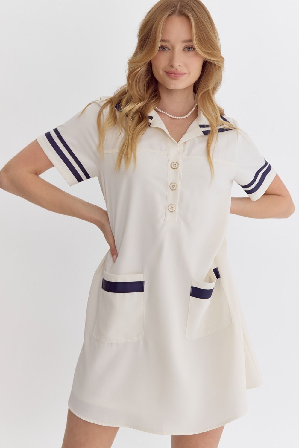 Nautical Solid short sleeve collared mini dress