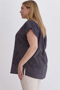 Dark Denim Stripe button up short sleeve top