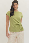 Matcha Solid short-sleeve top featuring side self-tie bow