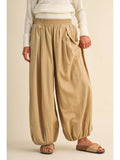 Khaki Balloon Fit Elastic Waist Relaxed Fit Pants
