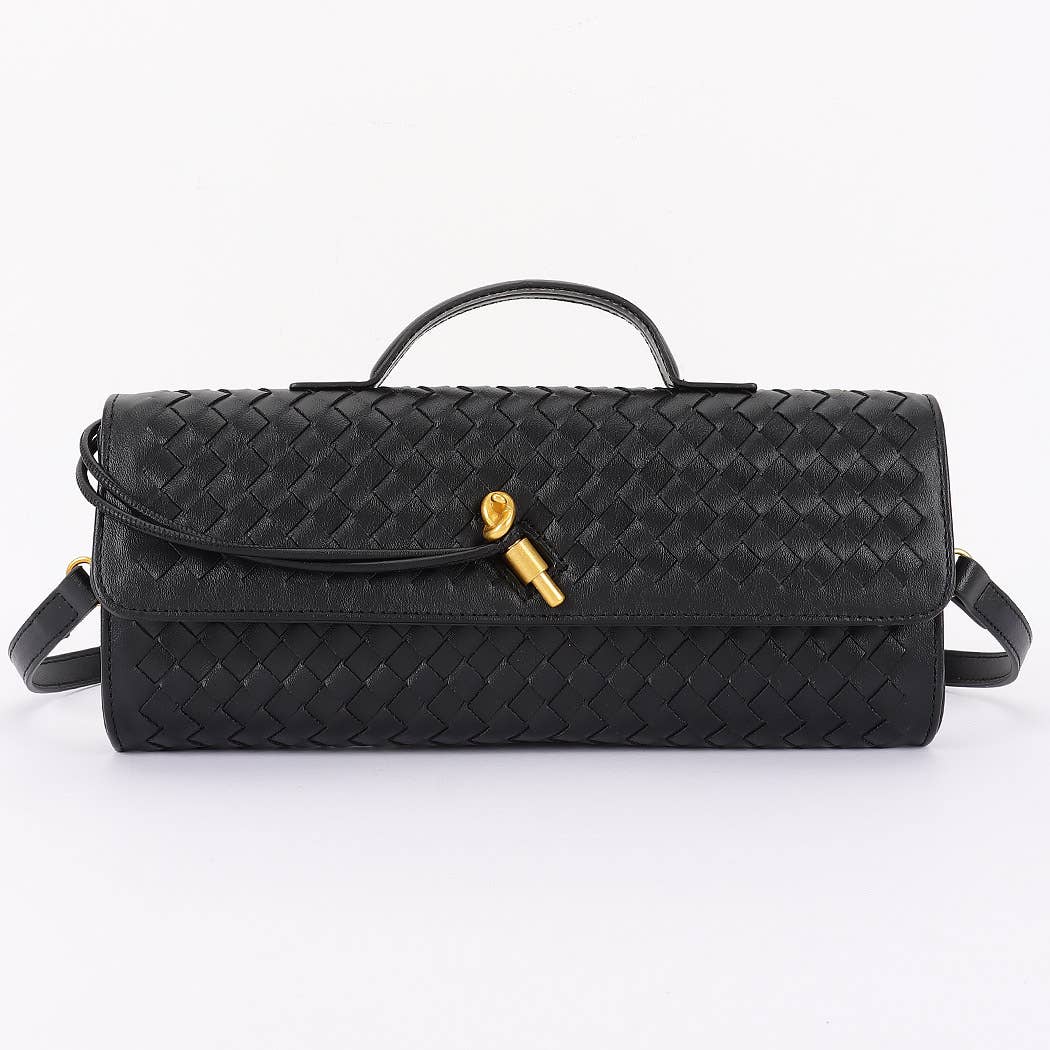 Black Woven Leather Handbag